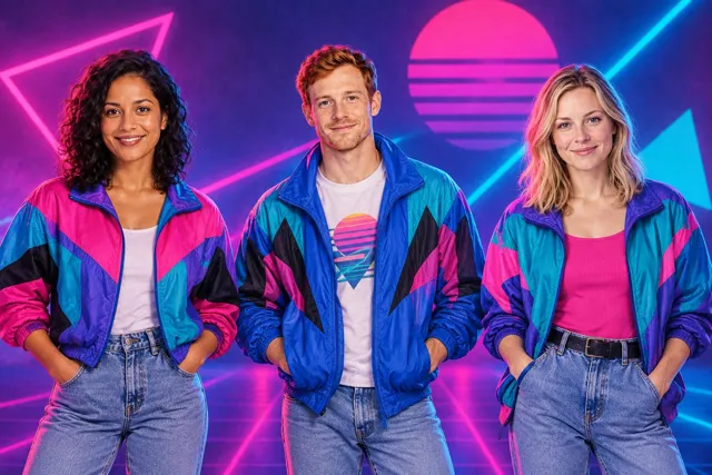 Neon 1980s AI example with fictional models